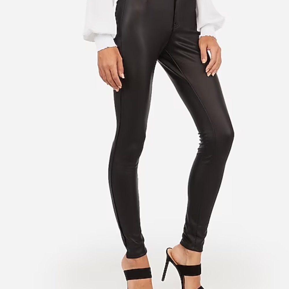 High Waisted Faux Leather Five Pocket Leggings